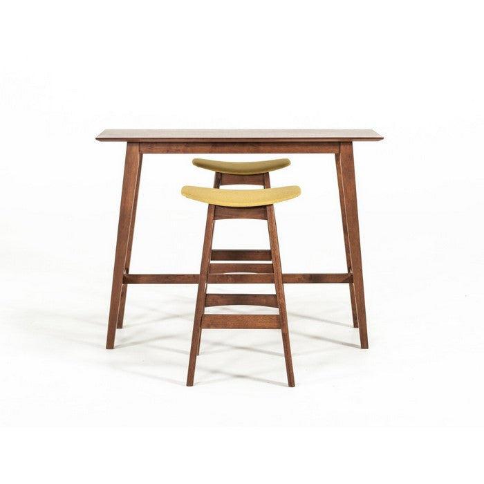 Fabric Upholstered Wooden Bar Stool, Walnut Brown and Yellow , Set of Two