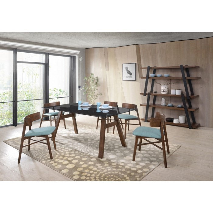 Rubberwood Dining Chair with Fabric Upholstered Seat, Blue and Brown, Set of Two