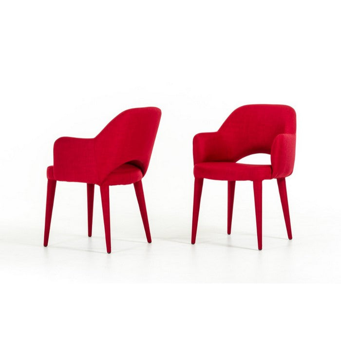 Fabric Upholstered Metal Dining Chair with Cutout Back Design, Red