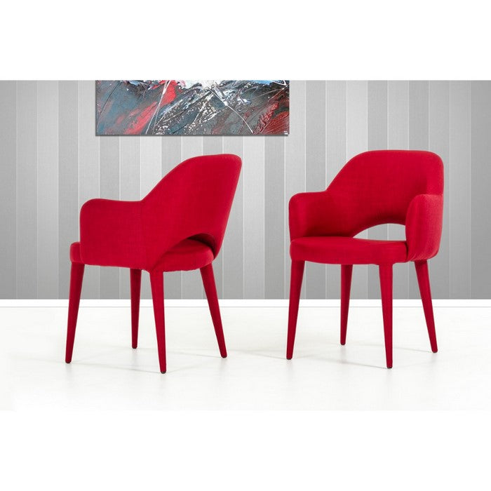 Fabric Upholstered Metal Dining Chair with Cutout Back Design, Red