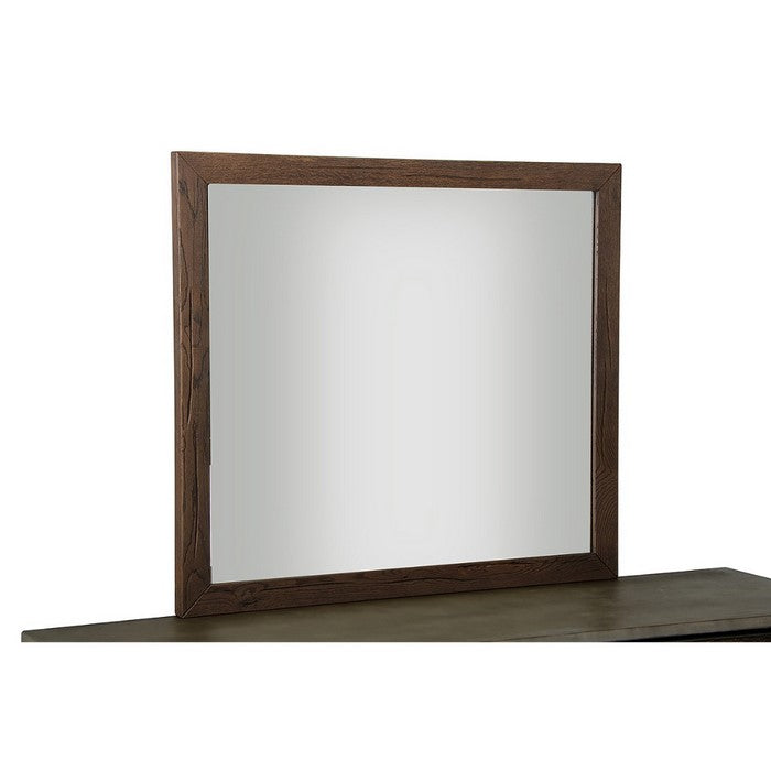 Wooden Framed Mirror in Transitional Style, Dark Oak Brown