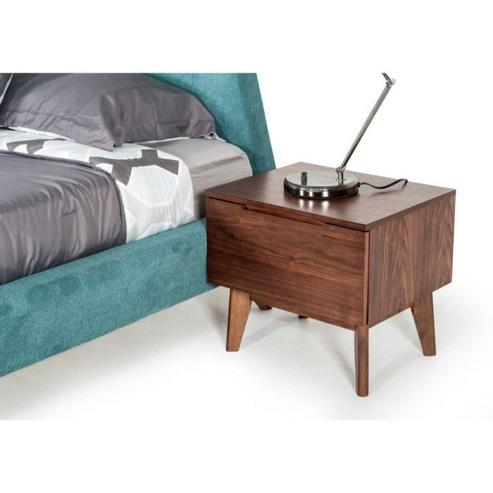 One Drawer Nightstand with Cutout Hollow Space On Top and Tapered Feet, Walnut Brown