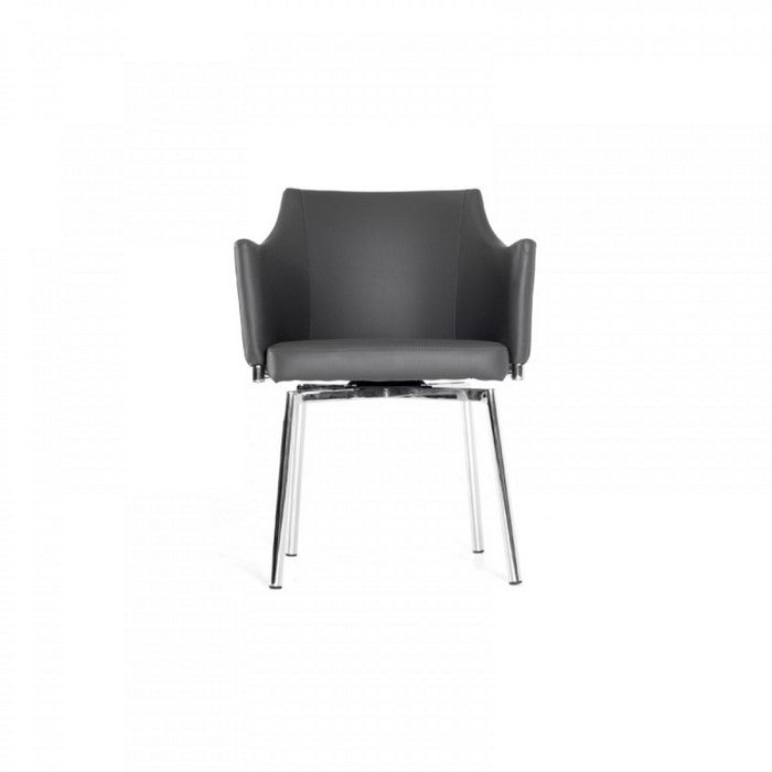 Leatherette Upholstered Swivel Dining Chair with Chrome Metal Legs, Gray