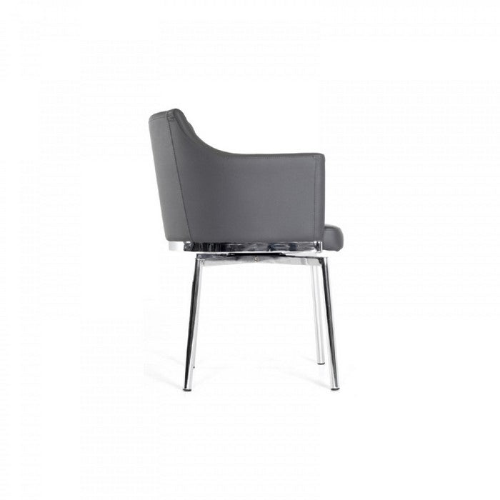 Leatherette Upholstered Swivel Dining Chair with Chrome Metal Legs, Gray
