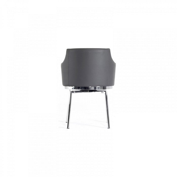 Leatherette Upholstered Swivel Dining Chair with Chrome Metal Legs, Gray