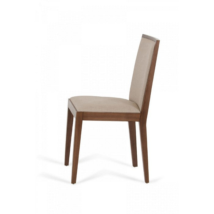 Fabric Upholstered Wooden Desk Chair with Tapered Legs, Beige and Brown