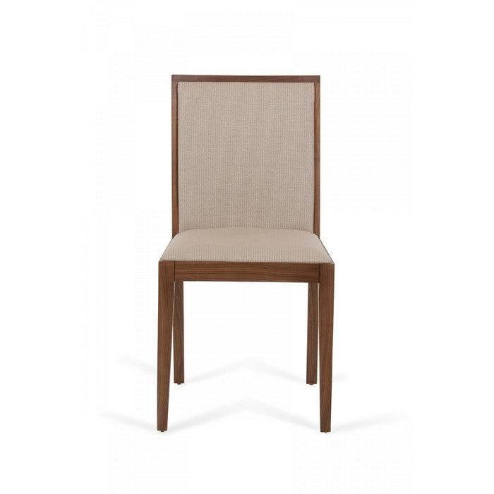 Fabric Upholstered Wooden Desk Chair with Tapered Legs, Beige and Brown
