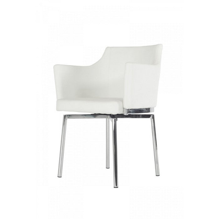 Leatherette Upholstered Swivel Dining Chair with Chrome Metal Legs, White