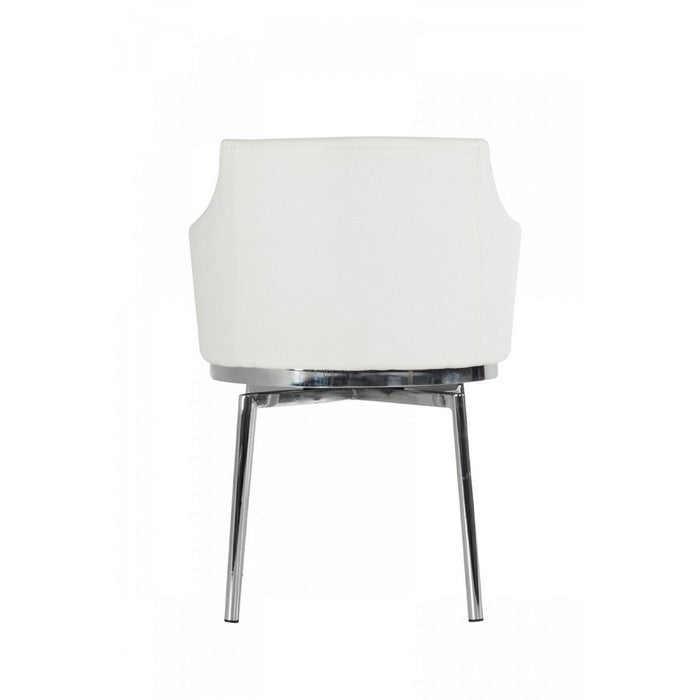 Leatherette Upholstered Swivel Dining Chair with Chrome Metal Legs, White