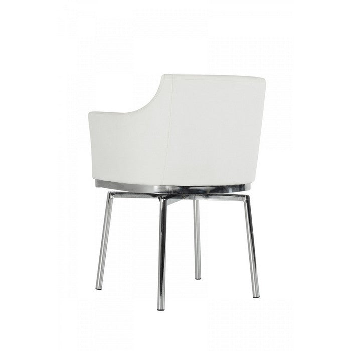 Leatherette Upholstered Swivel Dining Chair with Chrome Metal Legs, White