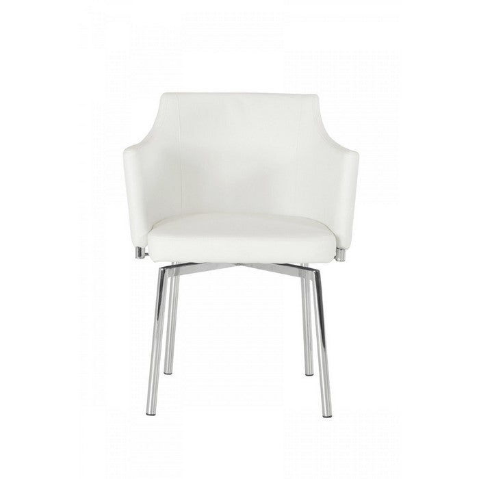 Leatherette Upholstered Swivel Dining Chair with Chrome Metal Legs, White