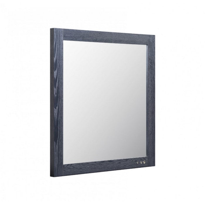 Wooden Framed Mirror In Transitional Style, Smoke Ash Gray