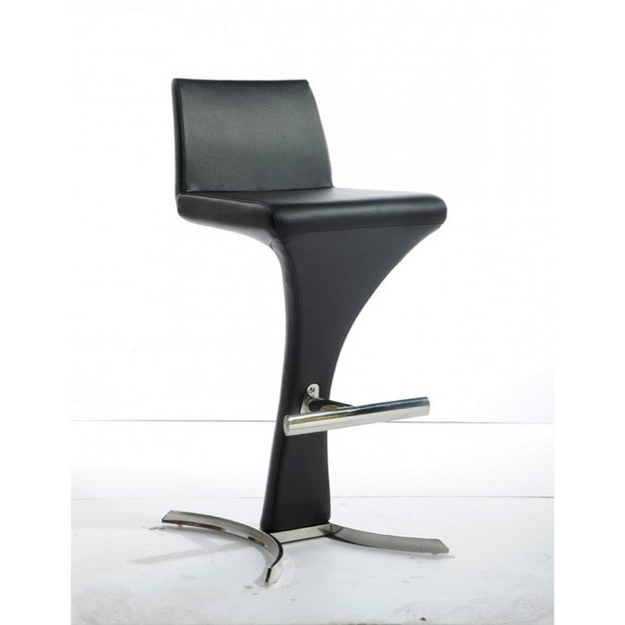 Leatherette Upholstered Bar Stool with Chrome T Shape Footrest and Base, Black