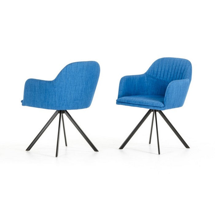 Fabric Upholstered Dining Arm Chair with Tripod Metal Base, Blue
