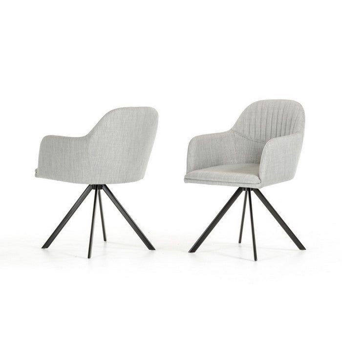 Fabric Upholstered Dining Arm Chair with Tripod Metal Base, Gray