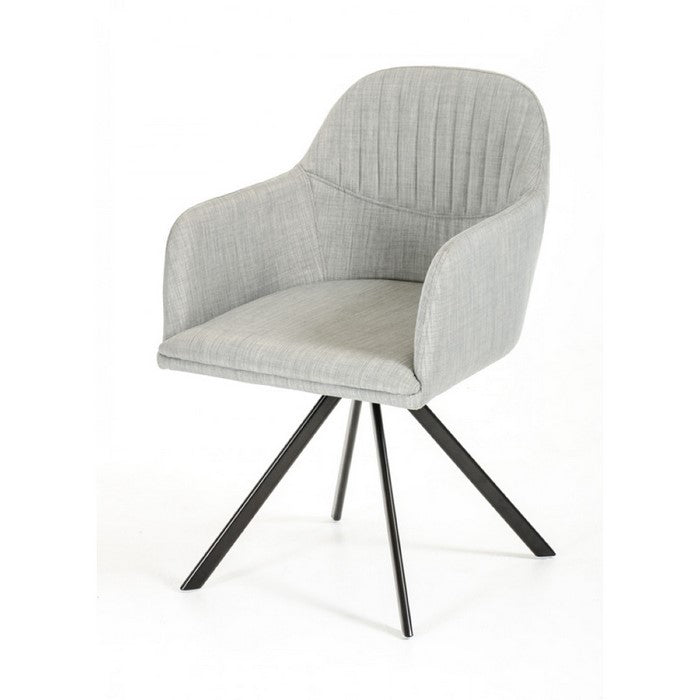 Fabric Upholstered Dining Arm Chair with Tripod Metal Base, Gray