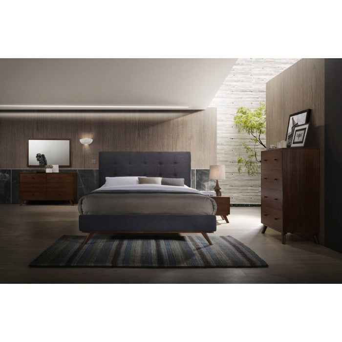 Two Drawer Nightstand with Rod-Shaped Pull and Tapered Feet, Walnut Brown