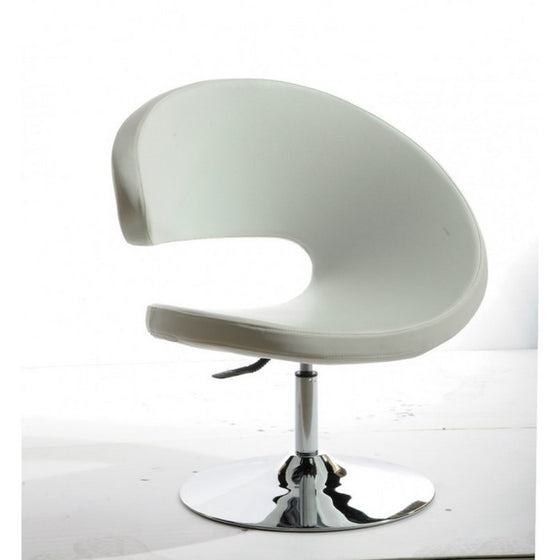 Contemporary Style Leatherette Upholstered Lounge Chair with Circular Chrome Base, White