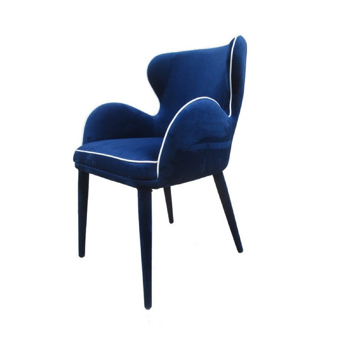 Fabric Upholstered Wing Back Design Dining Chair with High Curvy Arms, Blue
