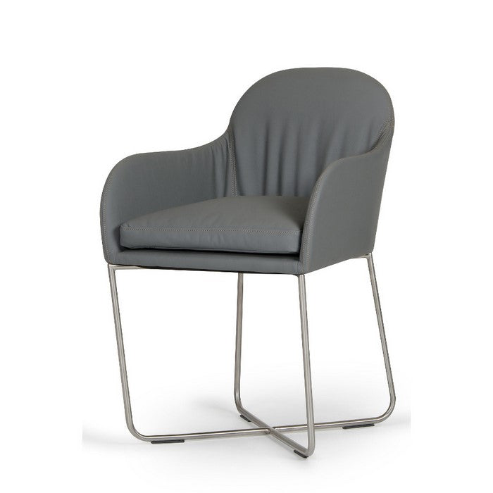 Leatherette Upholstered Dining Chair with Interlaced Metal Base, Gray