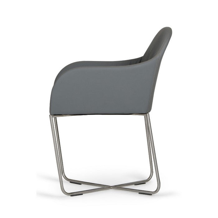 Leatherette Upholstered Dining Chair with Interlaced Metal Base, Gray