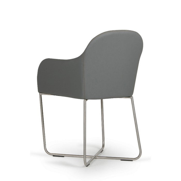 Leatherette Upholstered Dining Chair with Interlaced Metal Base, Gray