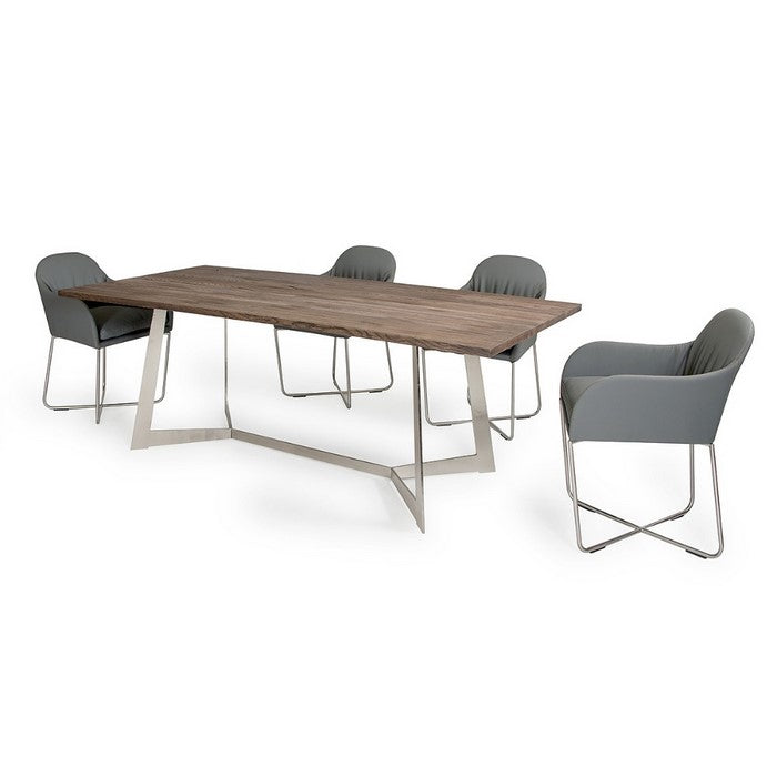 Leatherette Upholstered Dining Chair with Interlaced Metal Base, Gray