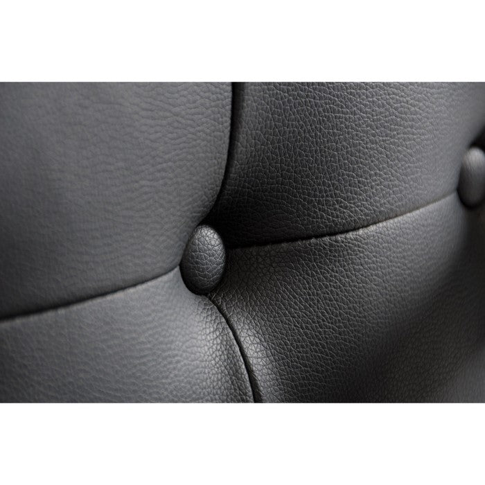 Leatherette Dining Chair with Button Tufted Back and Crossed Metal Base, Black and Silver