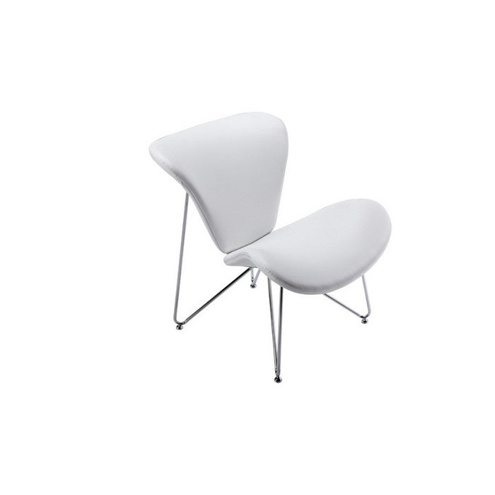 Leatherette Upholstered Accent Chair with Hairpin Metal Legs, White and Silver