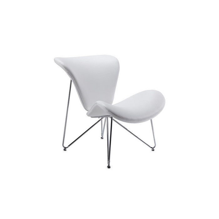 Leatherette Upholstered Accent Chair with Hairpin Metal Legs, White and Silver