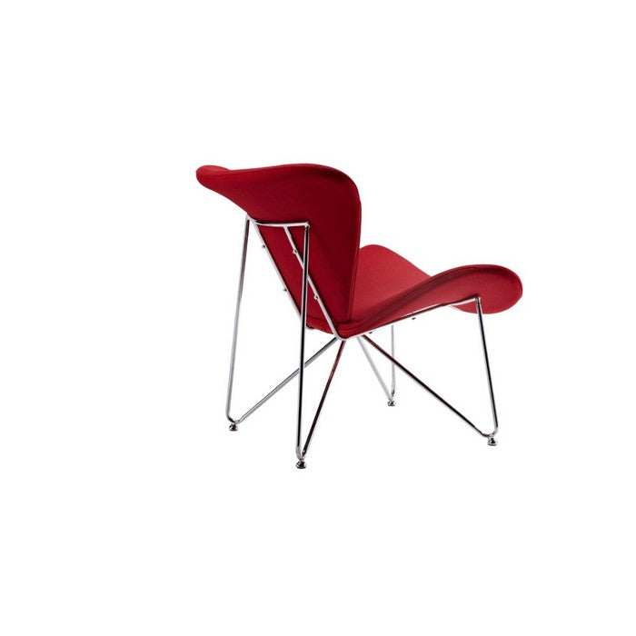 Polyester Upholstered Accent Chair with Hairpin Metal Legs, Red and Silver