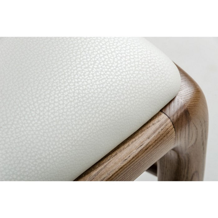 Leatherette Upholstered Wingback Design Chair with Wooden Legs and Bar Support, White and Brown