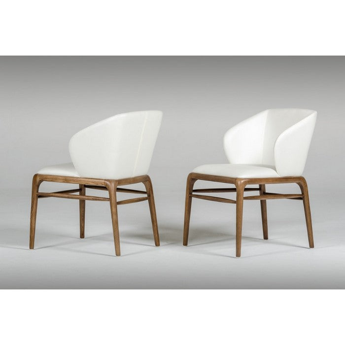 Leatherette Upholstered Wingback Design Chair with Wooden Legs and Bar Support, White and Brown