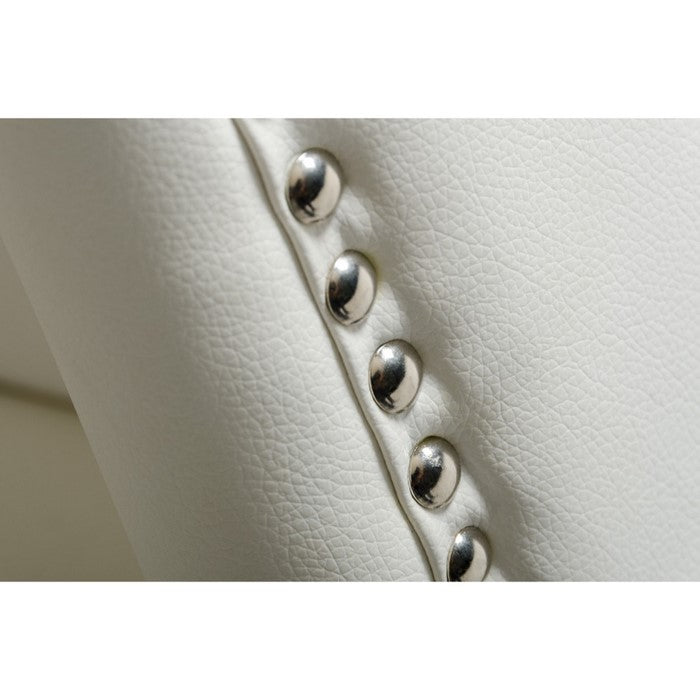 Leatherette Wingback Design Dining Chair with Trestle Steel Base, White and Gold