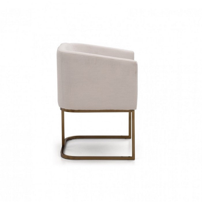 Fabric Upholstered Dining Chair with Cantilever Steel Base, White and Gold