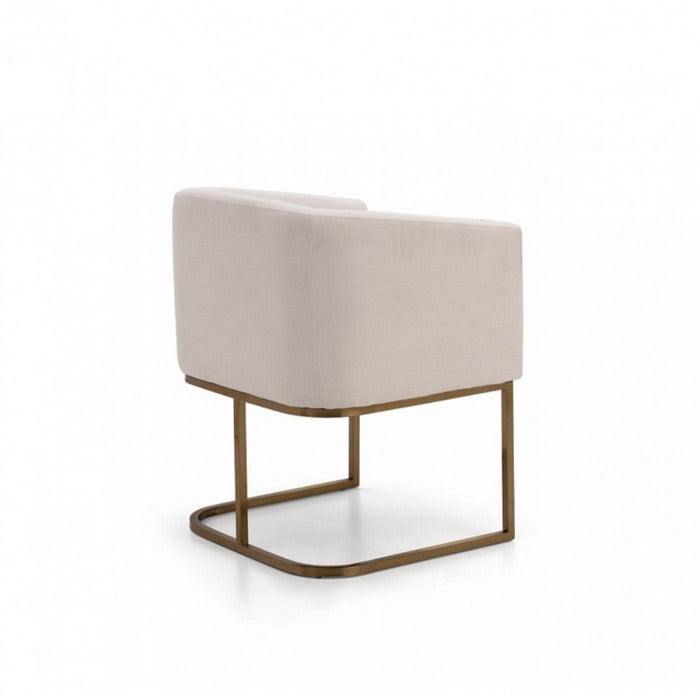 Fabric Upholstered Dining Chair with Cantilever Steel Base, White and Gold