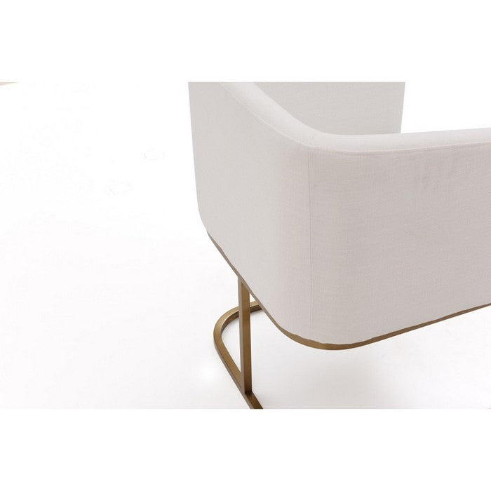 Fabric Upholstered Dining Chair with Cantilever Steel Base, White and Gold