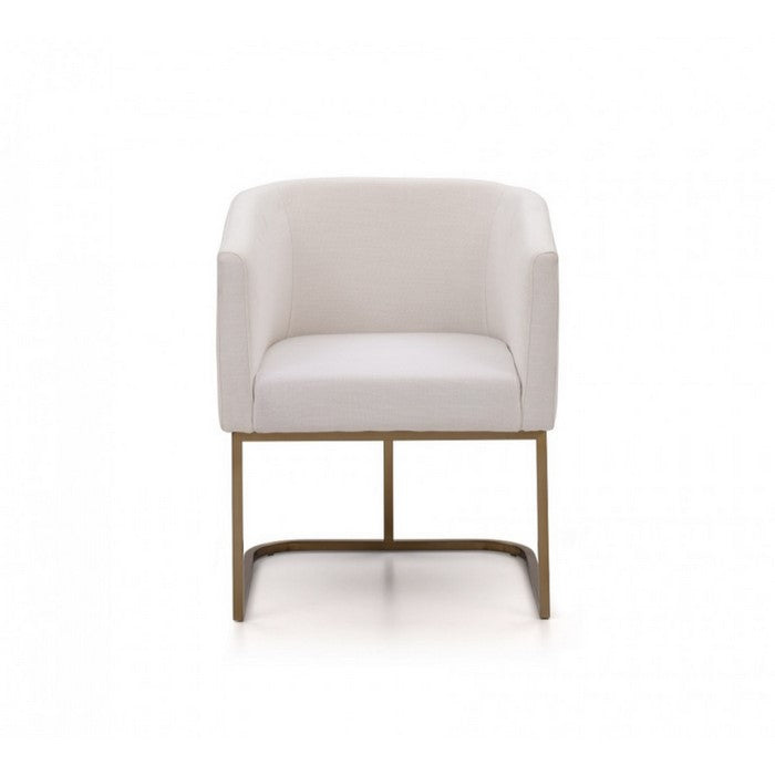 Fabric Upholstered Dining Chair with Cantilever Steel Base, White and Gold