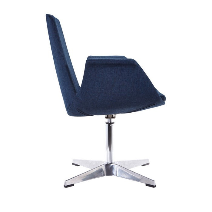 Polyester Upholstered Accent Chair with Chrome Aluminum Base, Blue and Silver