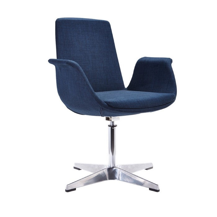 Polyester Upholstered Accent Chair with Chrome Aluminum Base, Blue and Silver