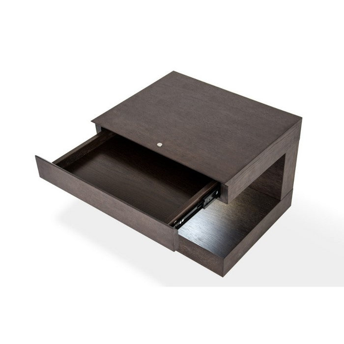 Squared C Shaped Wooden Nightstand with Touch Sensor LED Light, Brown