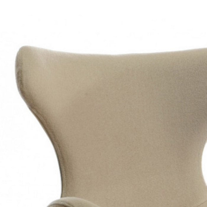 Fabric Upholstered Lounge Chair with Metal Pedestal Base, Beige and Silver