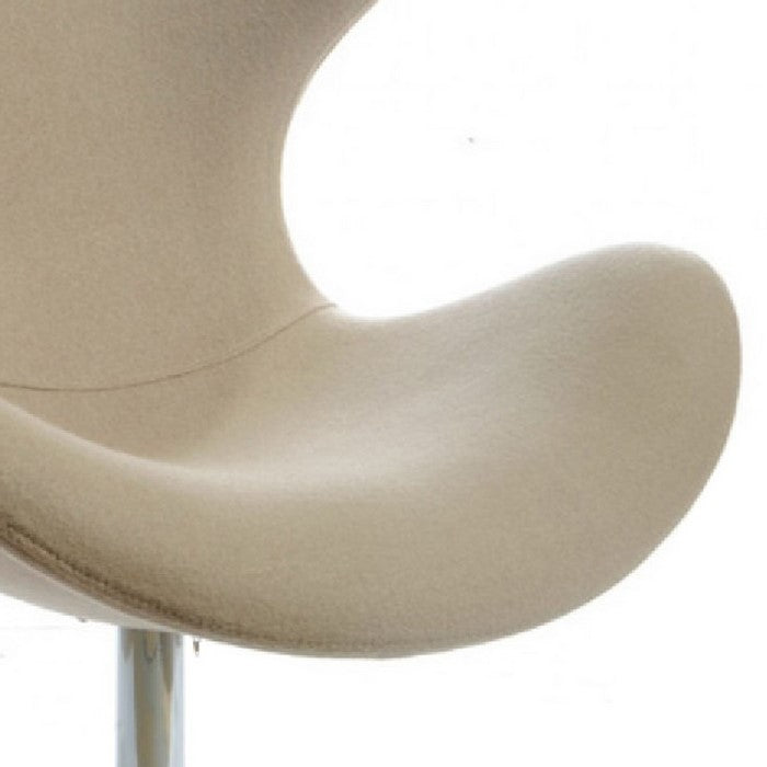 Fabric Upholstered Lounge Chair with Metal Pedestal Base, Beige and Silver