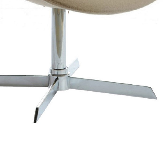 Fabric Upholstered Lounge Chair with Metal Pedestal Base, Beige and Silver