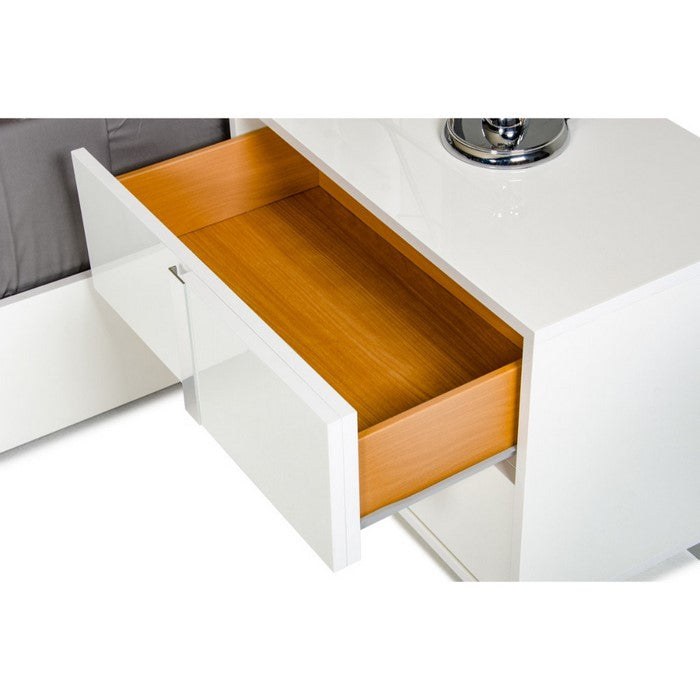 Contemporary Style Two Drawers Wooden Nightstand with Aluminum Handles, White