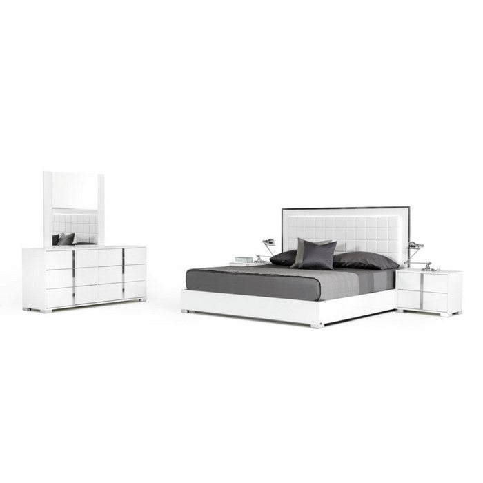 Contemporary Style Two Drawers Wooden Nightstand with Aluminum Handles, White