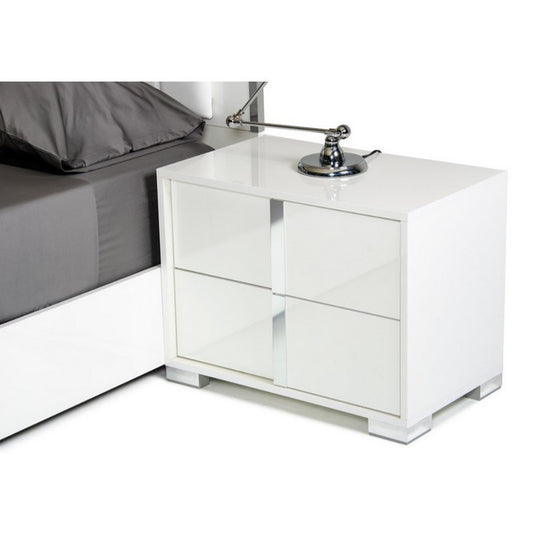 Contemporary Style Two Drawers Wooden Nightstand with Aluminum Handles, White
