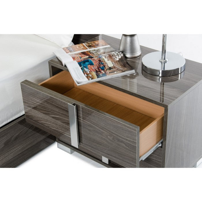 Contemporary Style Two Drawers Wooden Nightstand with Aluminum Handles, Gray