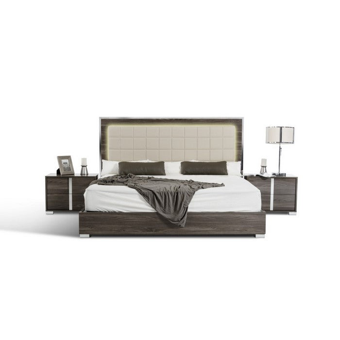 Contemporary Style Two Drawers Wooden Nightstand with Aluminum Handles, Gray