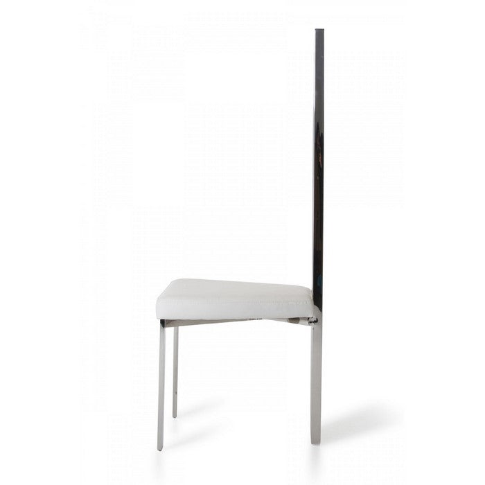 Leatherette Upholstered Dining Chair with Vertical Slat Back Design, White and Silver